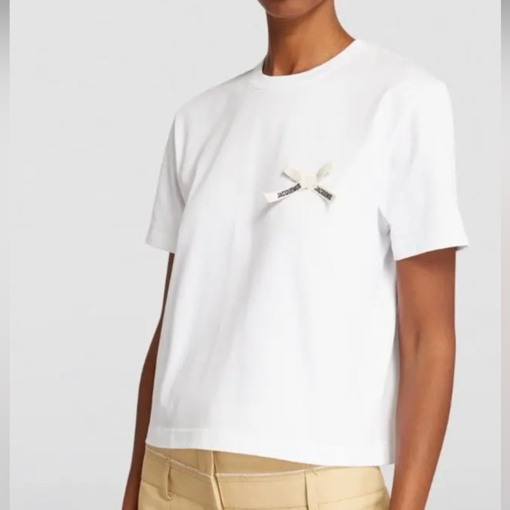 Jacquemus Ivory Tee with Bow Accent
